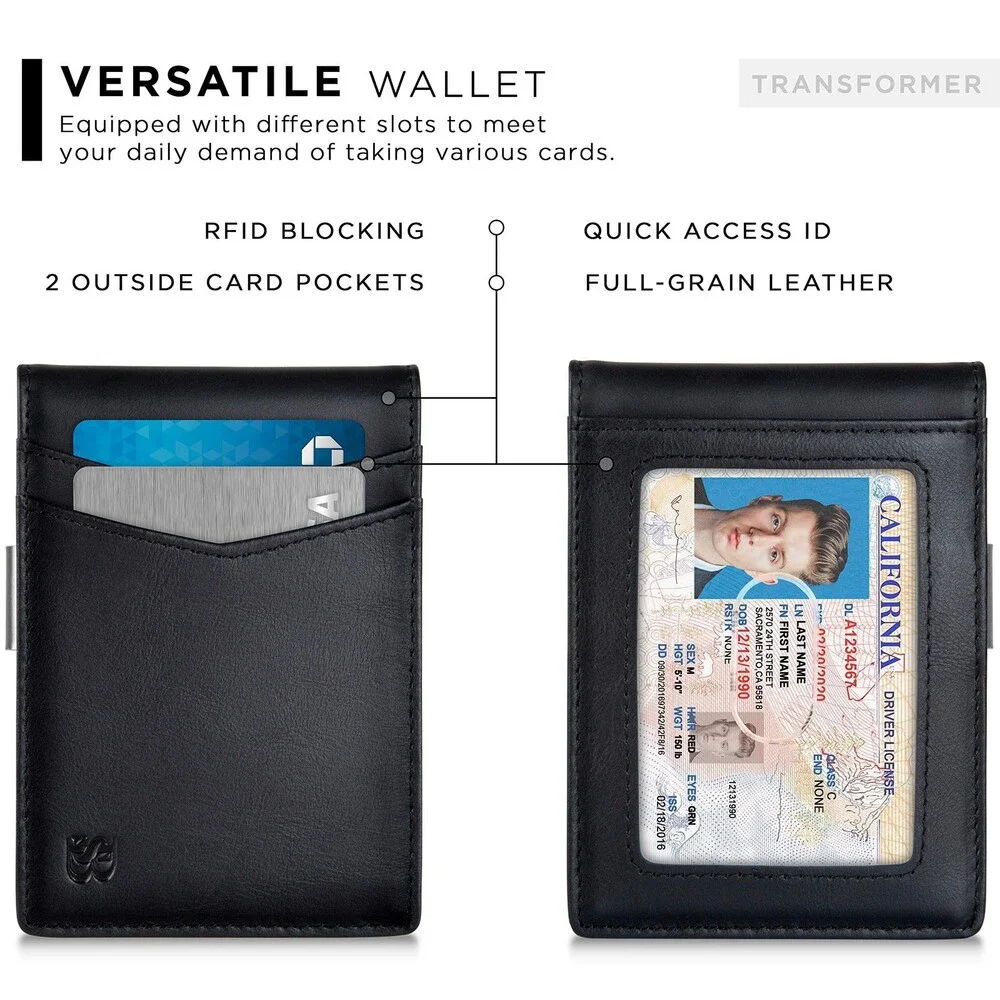 SERMAN Men's Charcoal Black BRANDS Money Clip Wallet CHARCOAL BLACK TRANSFORMER